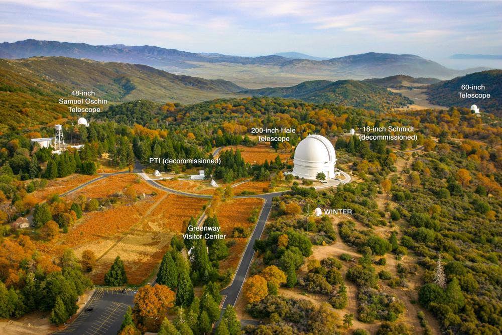 Aerial view of Palomar Observatory, labels indicat
